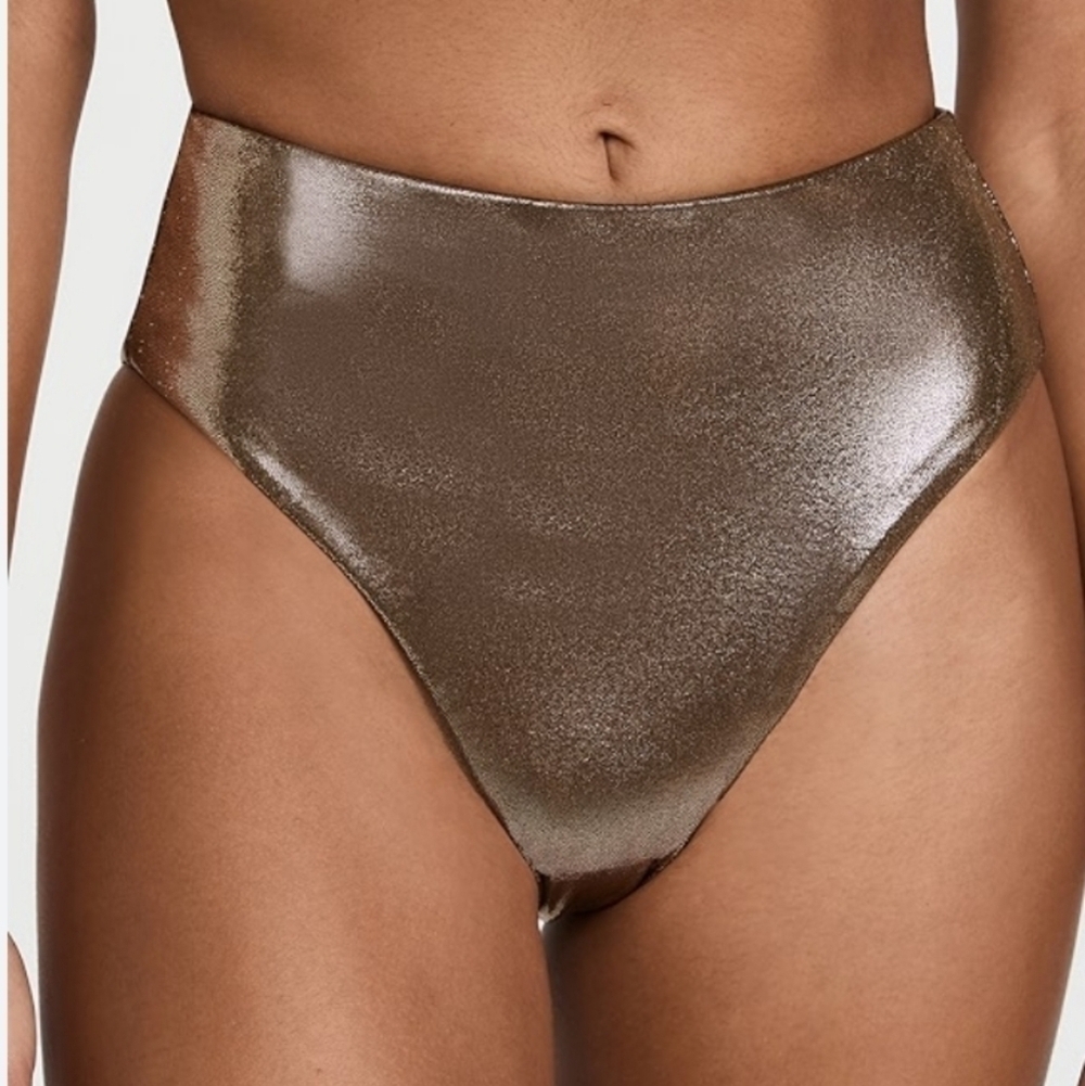 NWT Good American Women Mocha Foil Bikini Bottom Swim sz 0/XS
